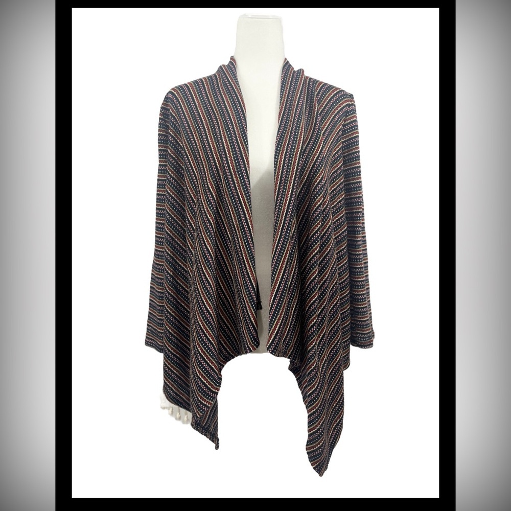 Lilly White Country BOHO Open Front Cardigan Tassle Striped Y2K Size Small